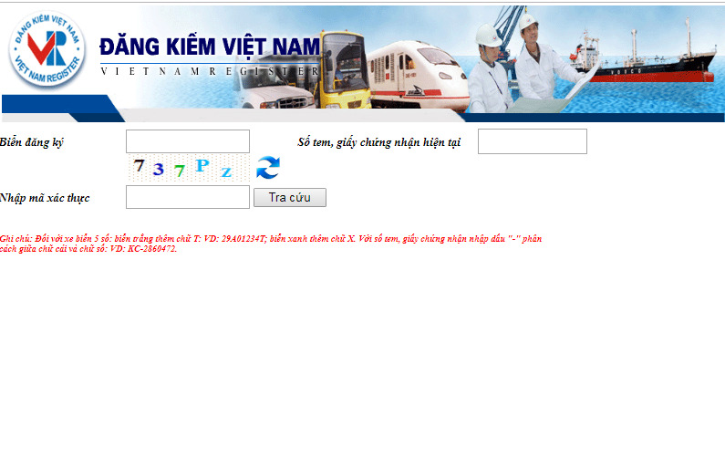 Tra cứu trên trang web của Cục Đăng kiểm Việt Nam