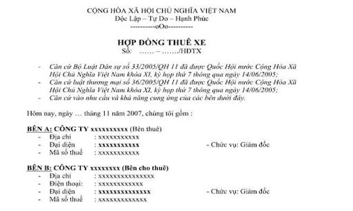 hop dong thue xe container